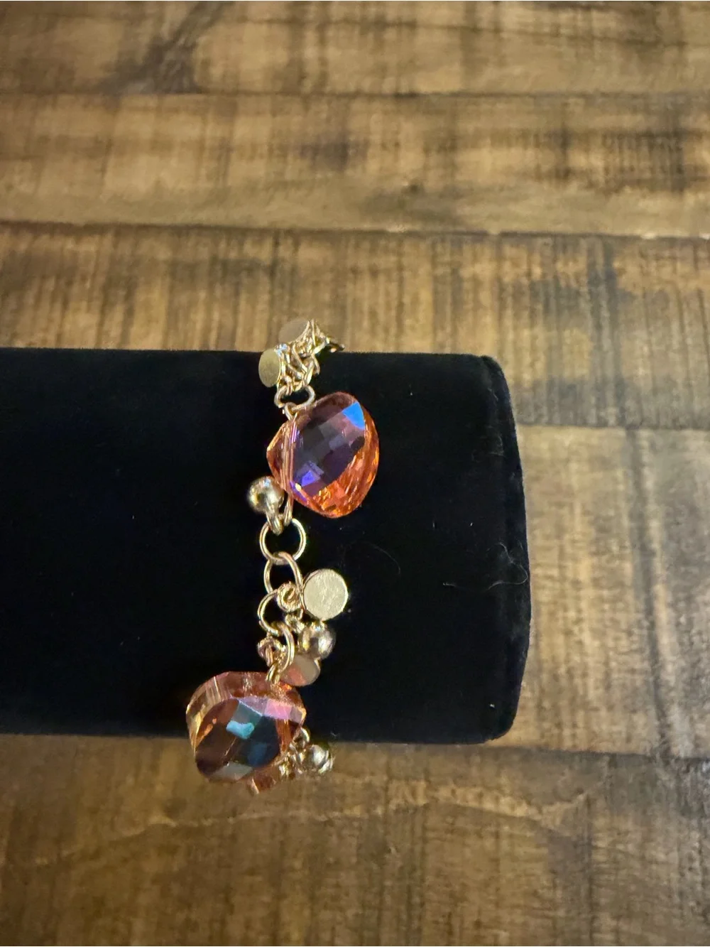 Paparazzi Gold-Tone Bracelet with Iridescent Pink-Orange Beads